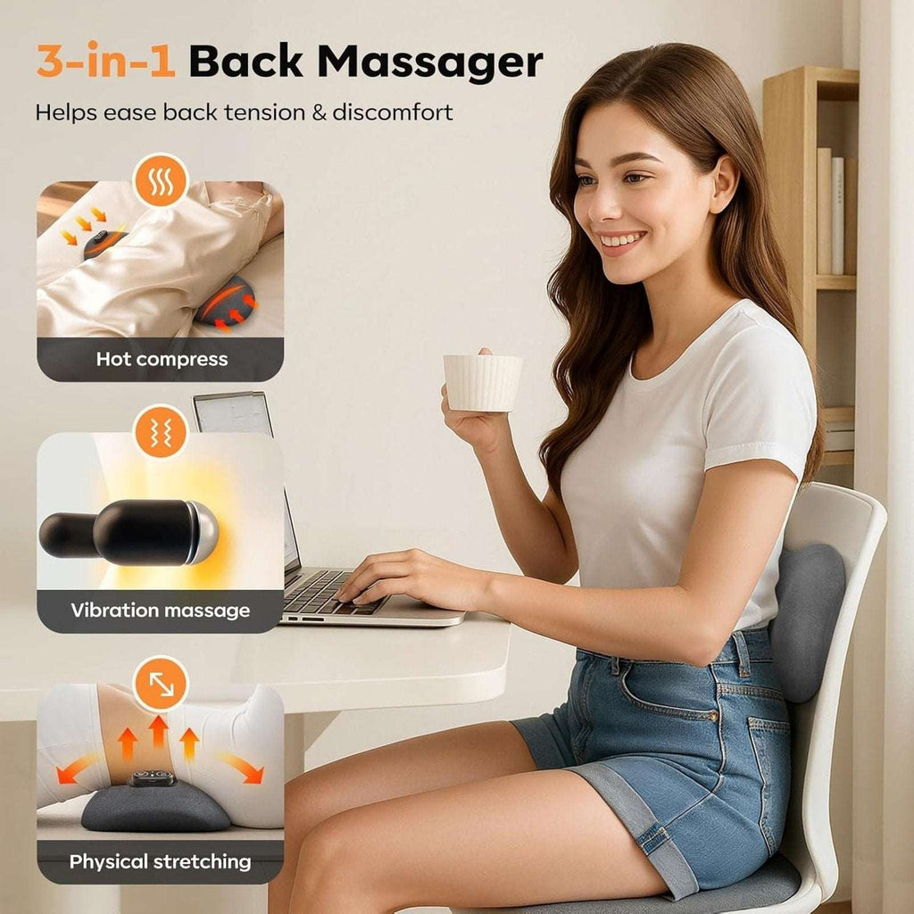 Smooth Triple Fusion 3in1 Back Massager Lumbar Pillow with Heat & Vibration NEW