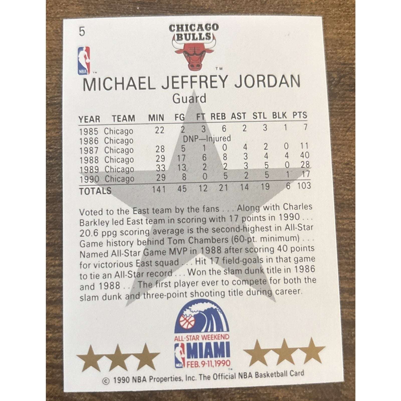 1990-91 NBA Hoops Michael Jordan #5 All-Star Basketball Chicago Bulls NBA Player