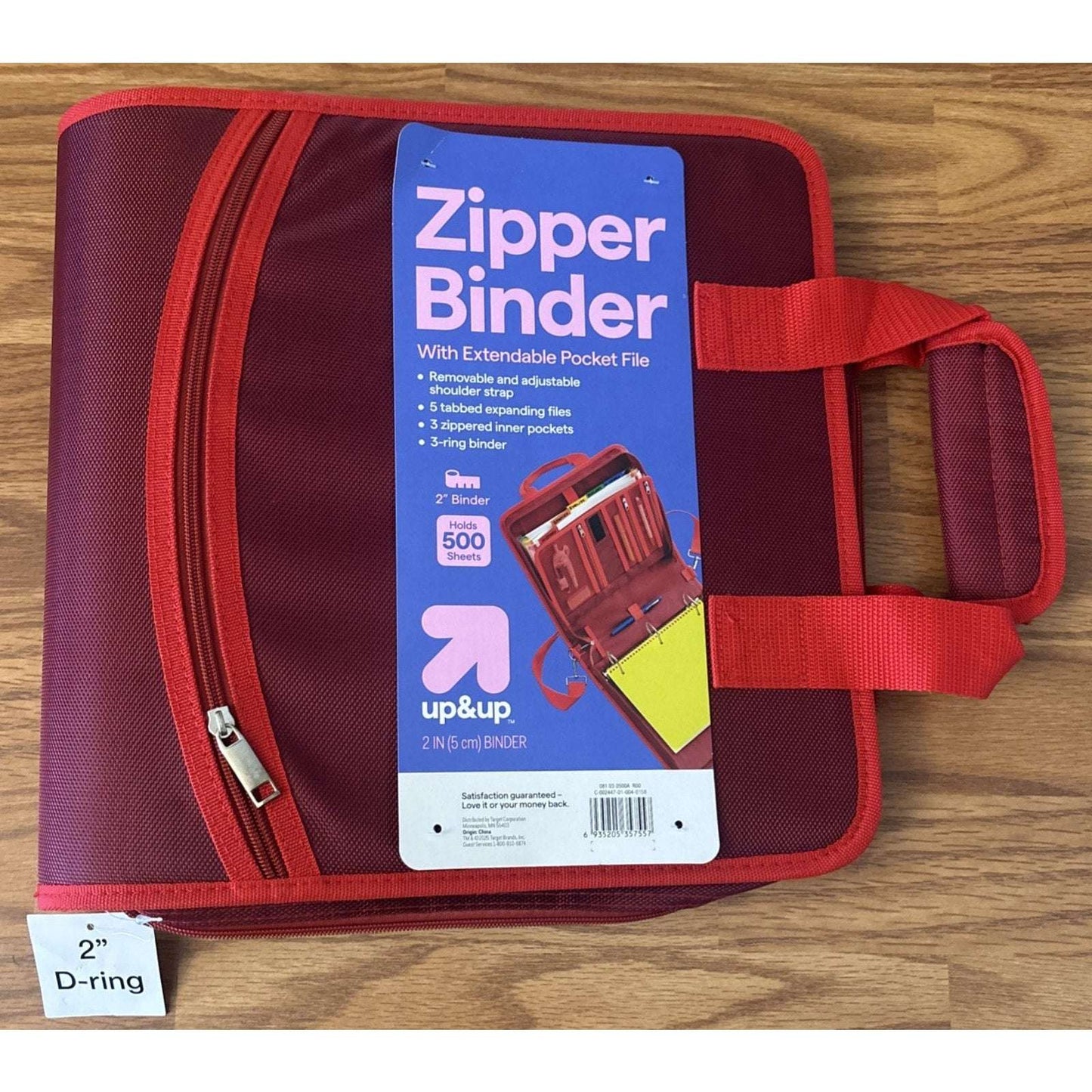 3-Ring 2" Zipper Binder With Shoulder Strap & 5 Tabbed Expanding File Pockets