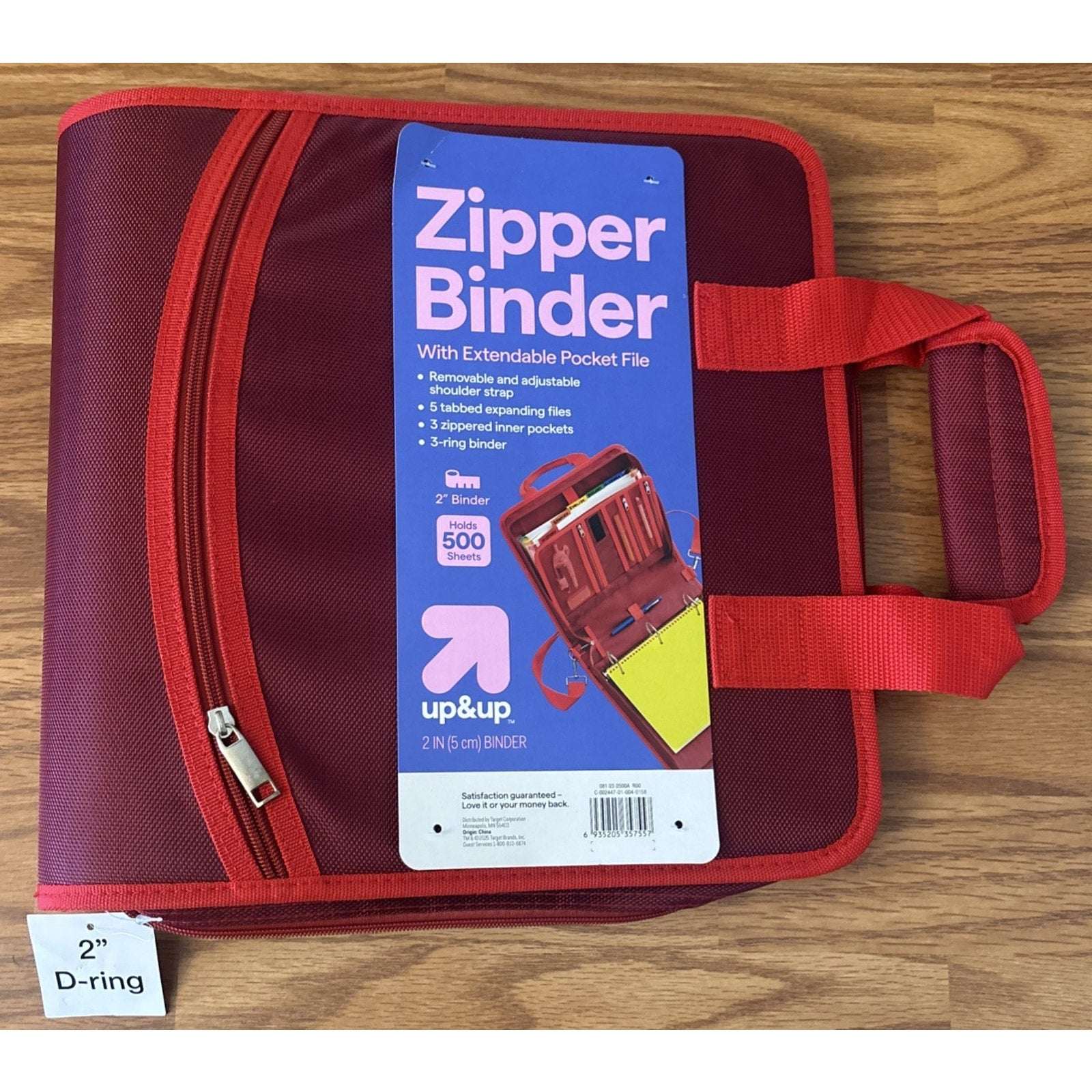 3-Ring 2" Zipper Binder With Shoulder Strap & 5 Tabbed Expanding File Pockets