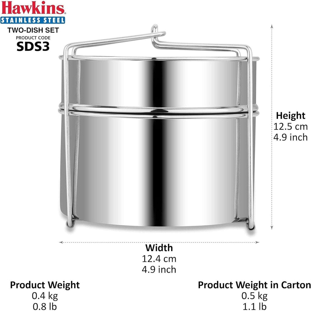 Hawkins Two-Dish Stainless Steel Set, Pressure Cooker 2 Pan Insert Multi-Cooker