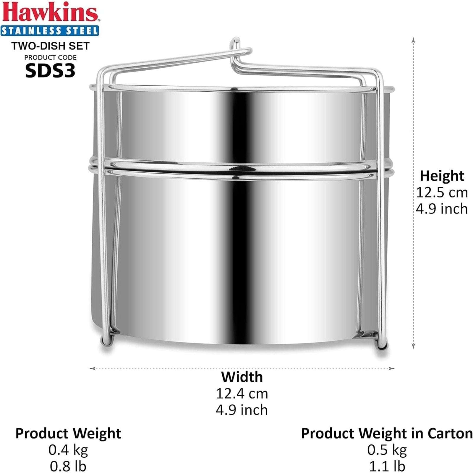 Hawkins Two-Dish Stainless Steel Set, Pressure Cooker 2 Pan Insert Multi-Cooker