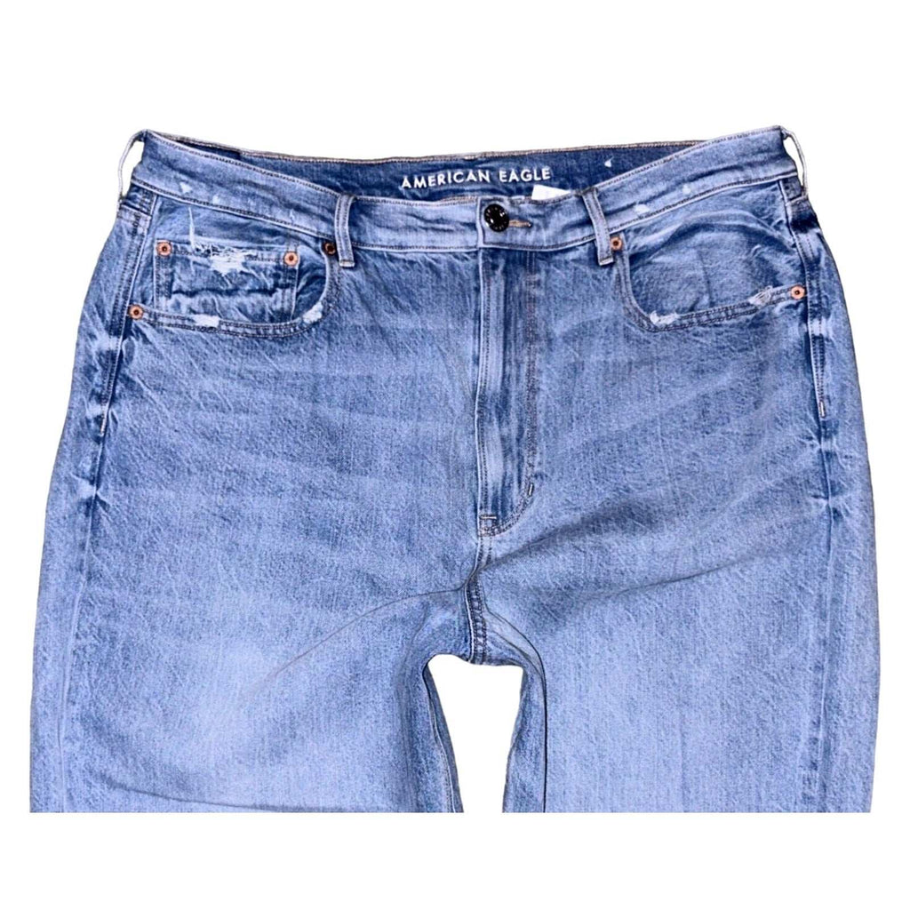 AMERICAN EAGLE BAGGY Jean High Rise Distressed Light Wash Jeans Size 18 NEW