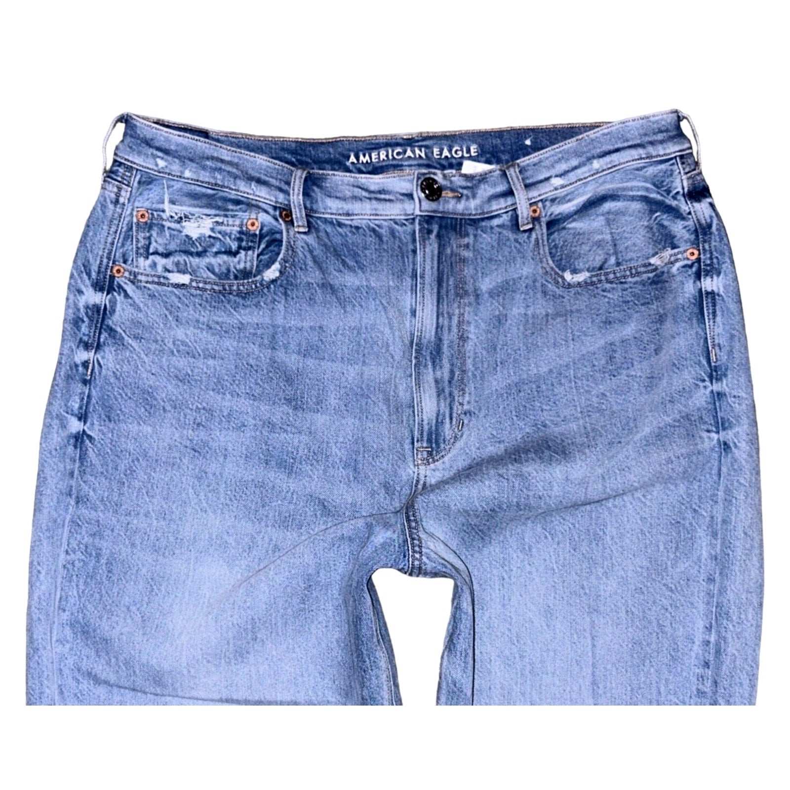 AMERICAN EAGLE BAGGY Jean High Rise Distressed Light Wash Jeans Size 18 NEW