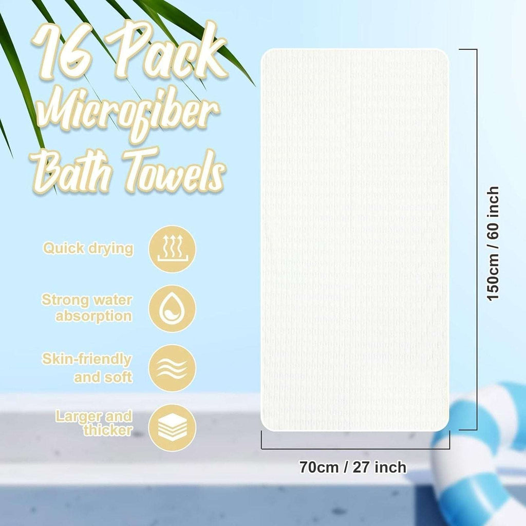 16PC Microfiber 27" x 60" Bath Towel Set Ultra Absorbent, Quick Dry White Stripe