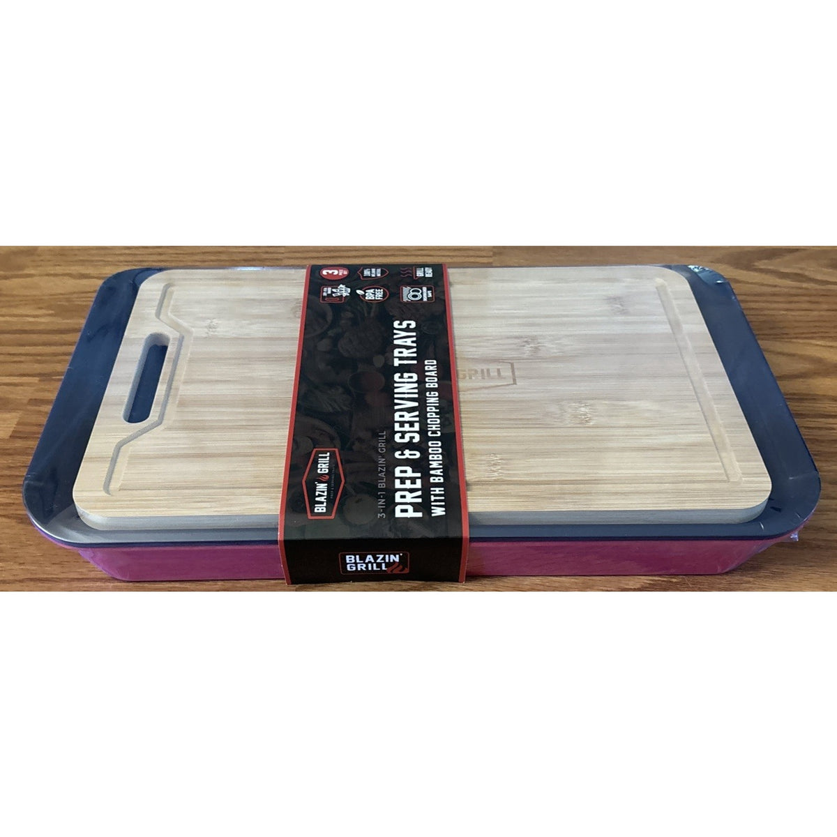 Melamine Grill Prep Serving Trays w/ Cutting Board 3PC Stackable BBQ Set