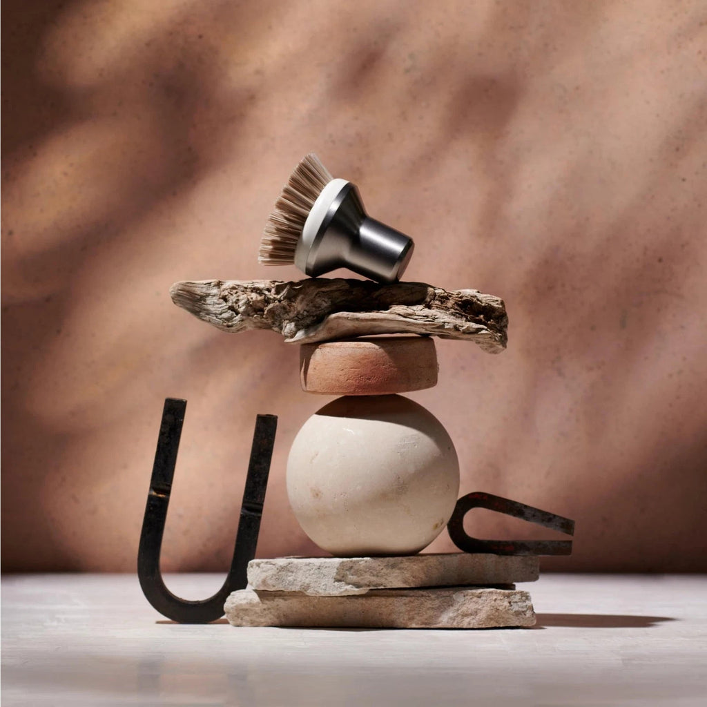 Curio Home Goods Ionic Palm Brush Set Magnetized Stands Upright Stainless Steel