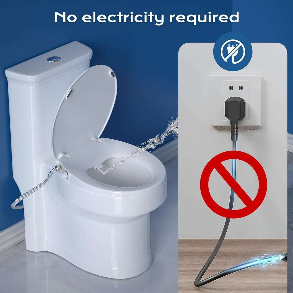 Clirass Round Bidet Toilet Seat with Quiet-Close Lid Non-Electric Dual Nozzle