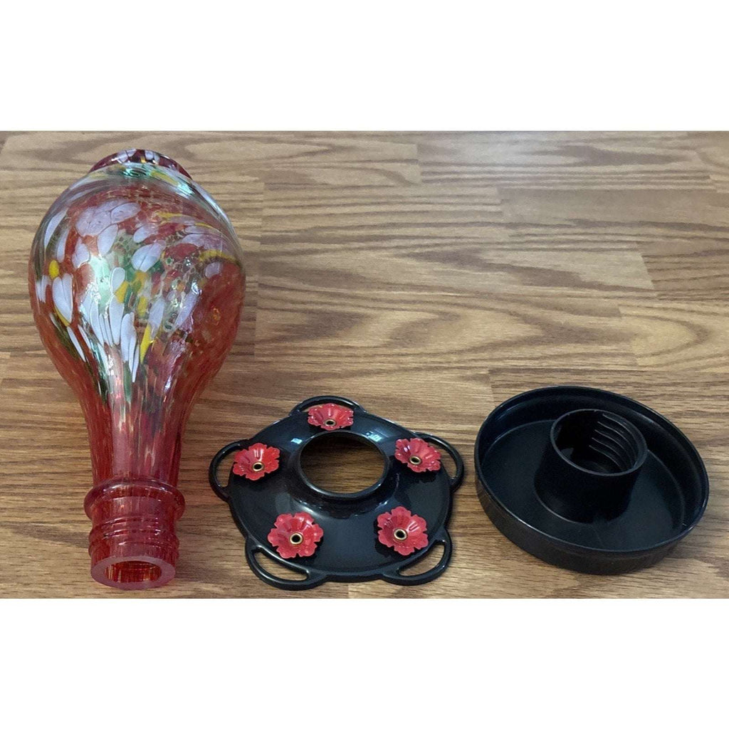 36OZ Hand Blown Glass Hanging Hummingbird Feeder with 5 Flower Feeding Stations