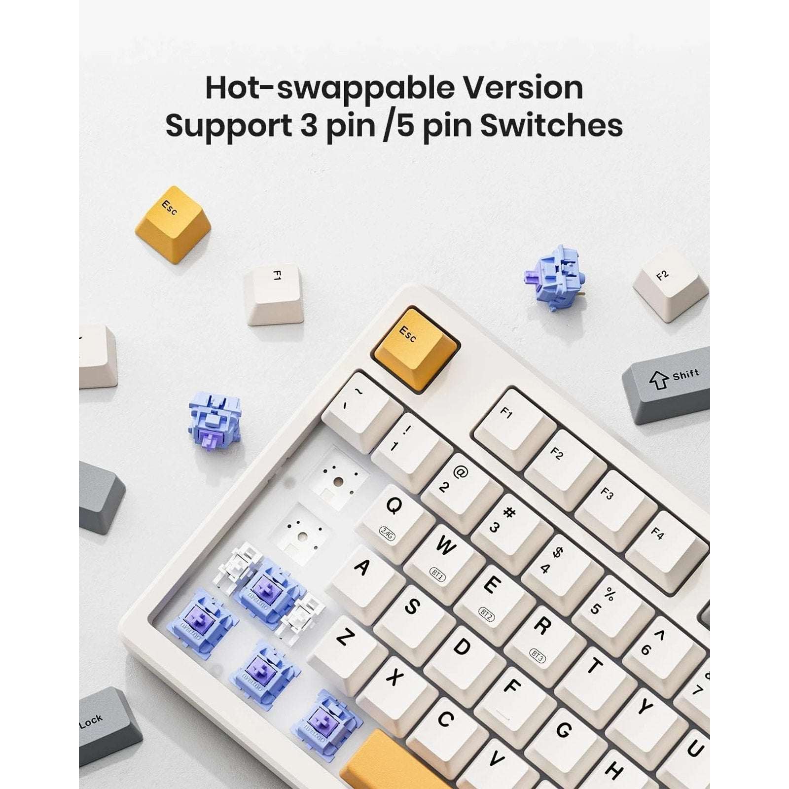 Kisnt Wireless Mechanical Keyboard, Gasket Mounted, Creamy Sound, RGB, Retro Bei