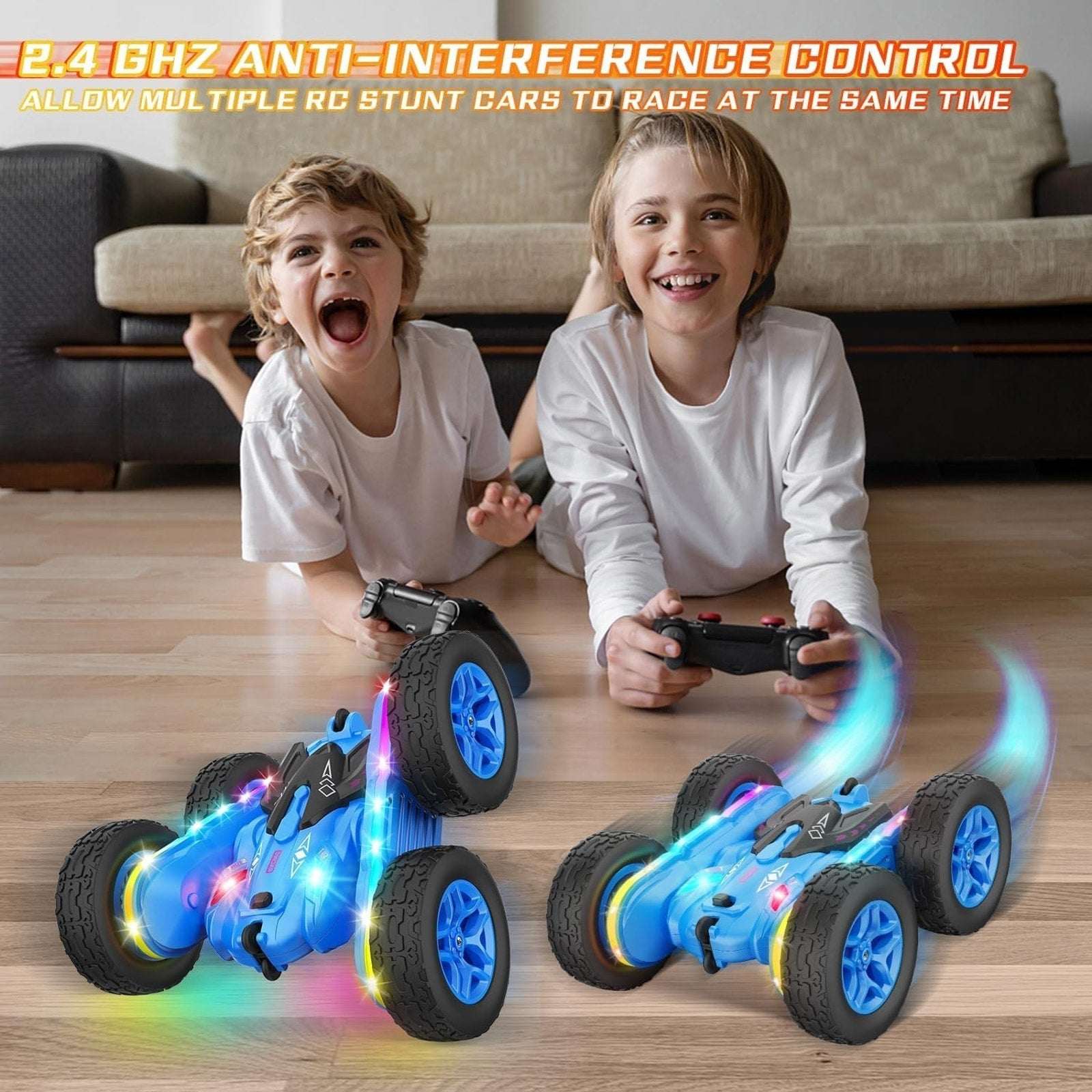 4WD Stunt RC Car Double-Sided 360° Rotating Drift Remote Control Truck w/ Lights