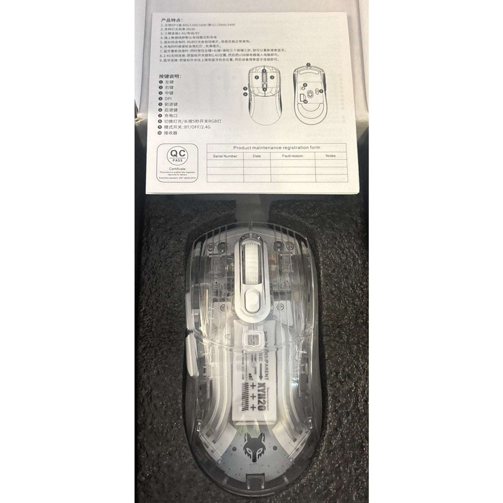 Transparent RGB Bluetooth Wireless Gaming Mouse, Dual Mode USB Computer Mouse