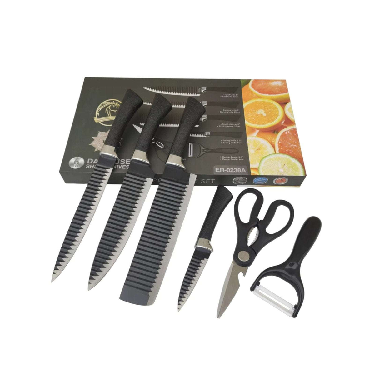 Culinary Knife Set Non Stick, Soft Touch Anti-Slip Handle 6 Piece Set ER-0238A