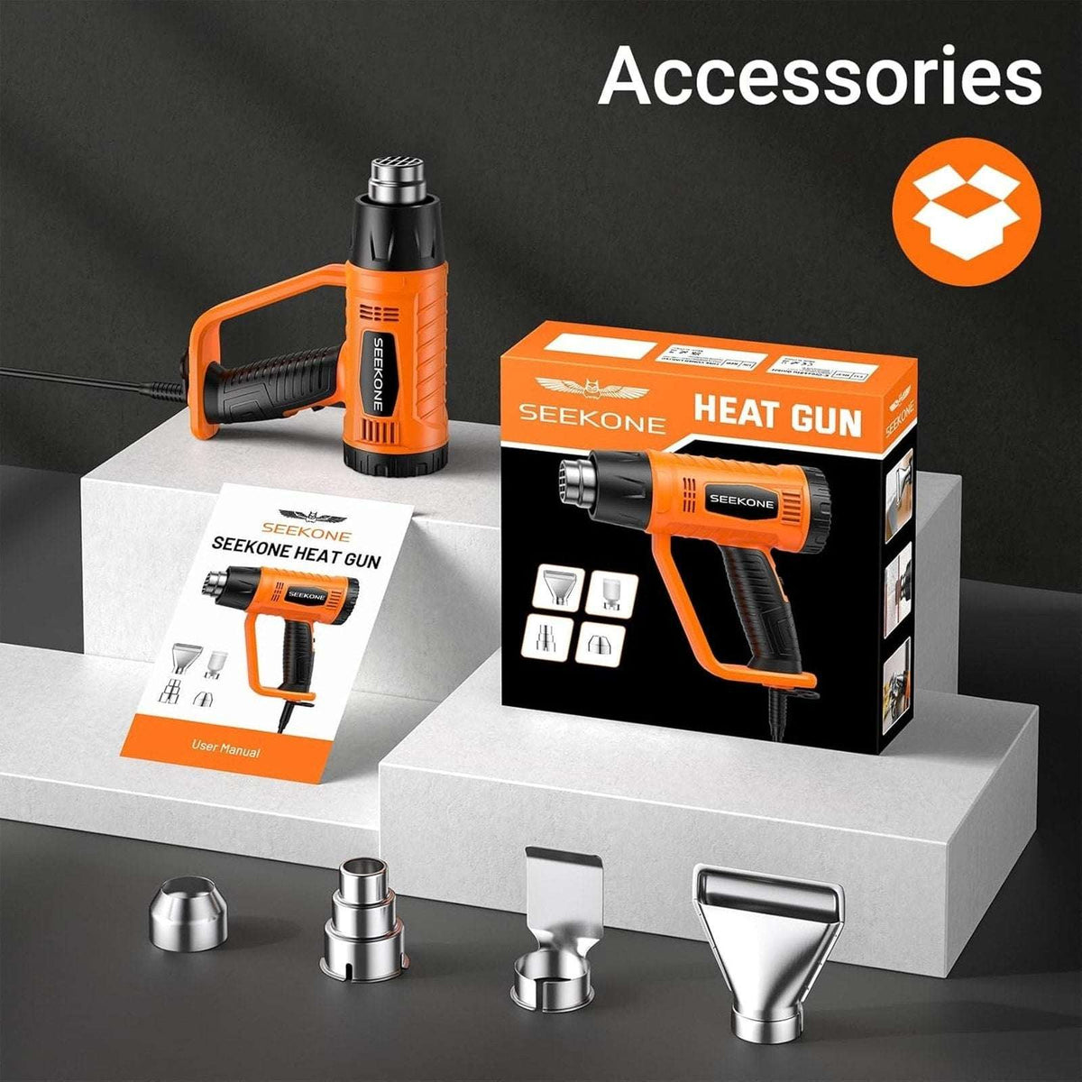 1800W Heavy Duty Heat Gun Fast Heat 752℉ & 1112℉ Dual-Temperature & 4 Nozzles