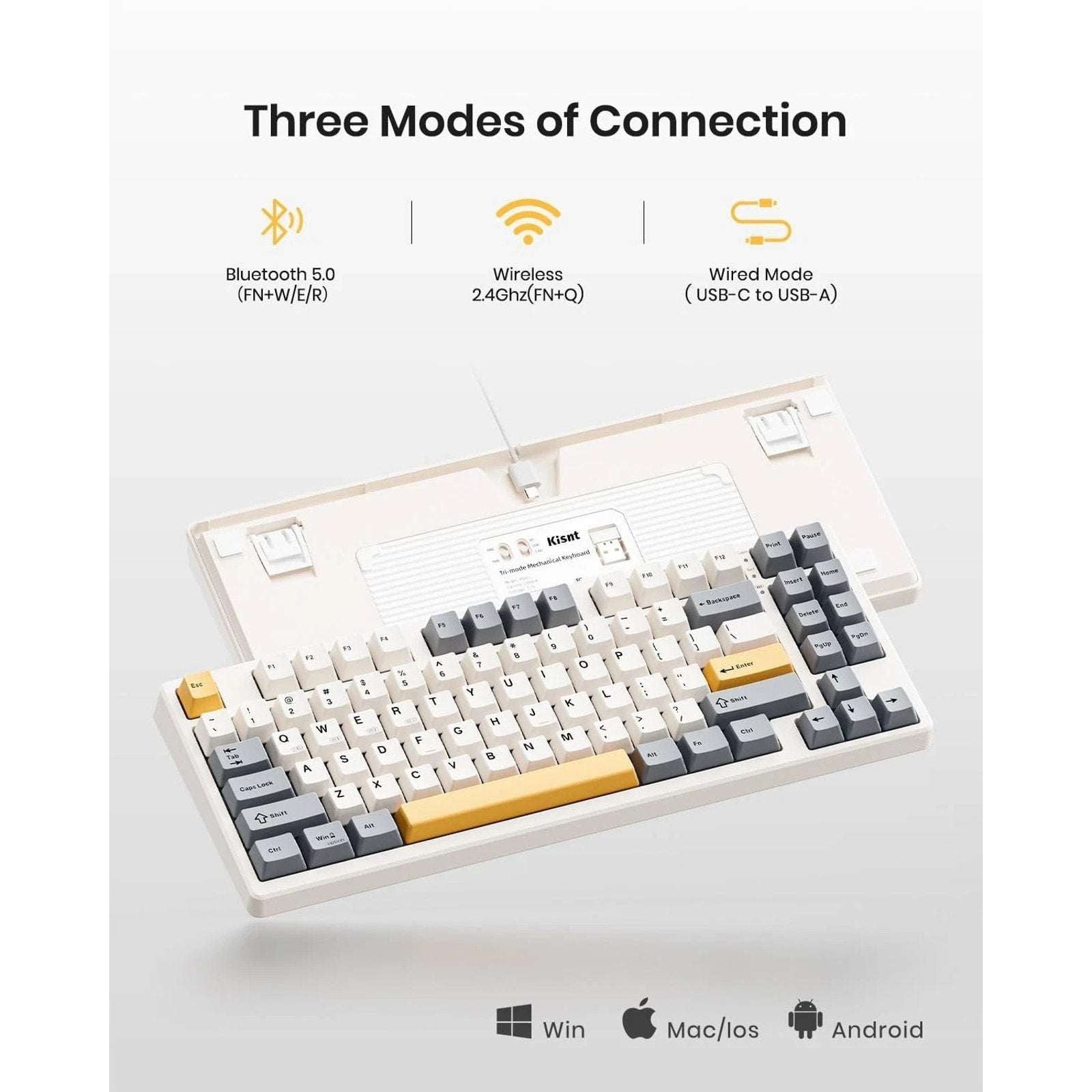 Kisnt Wireless Mechanical Keyboard, Gasket Mounted, Creamy Sound, RGB, Retro Bei