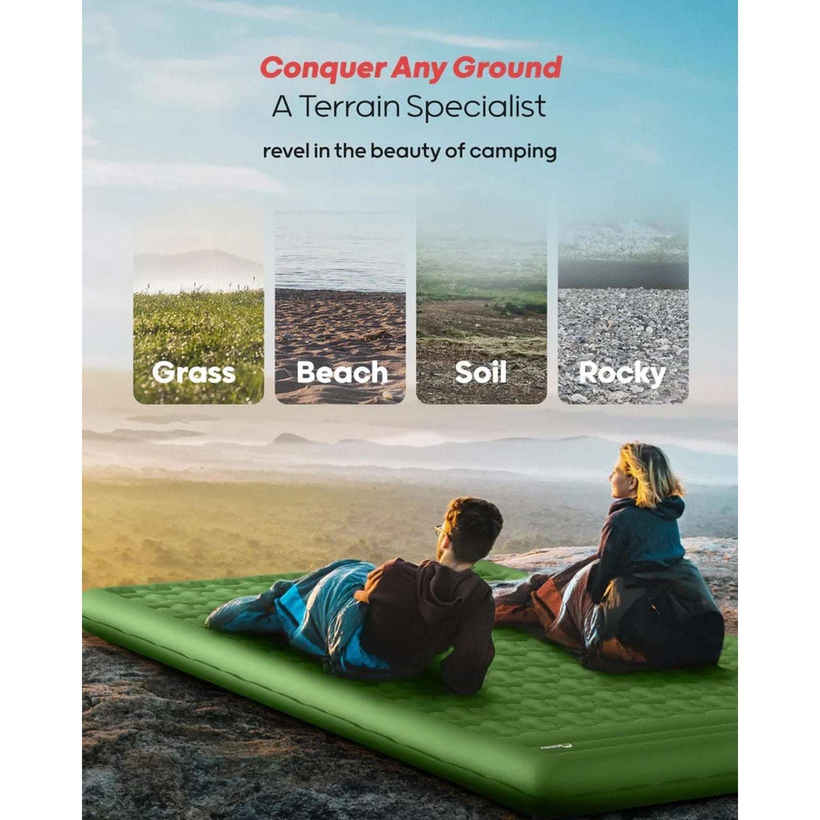 2 Person Ultralight Camping Inflatable Sleeping Mattress Pad Built-in Foot Pump