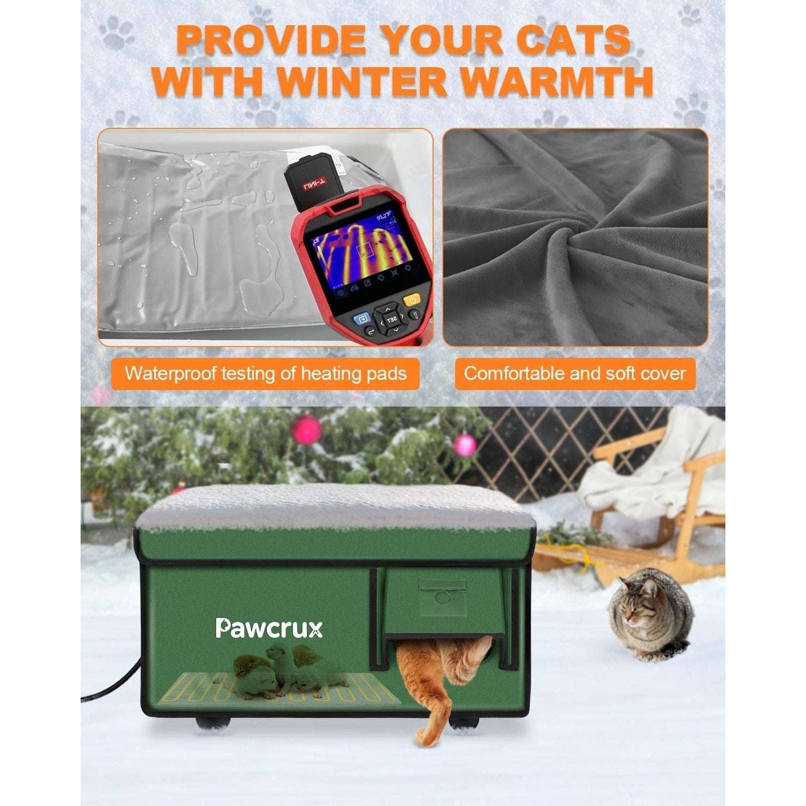 Outdoor Heated Cat House Weatherproof Winter Shelter w/ Escape Door, Heating Pad
