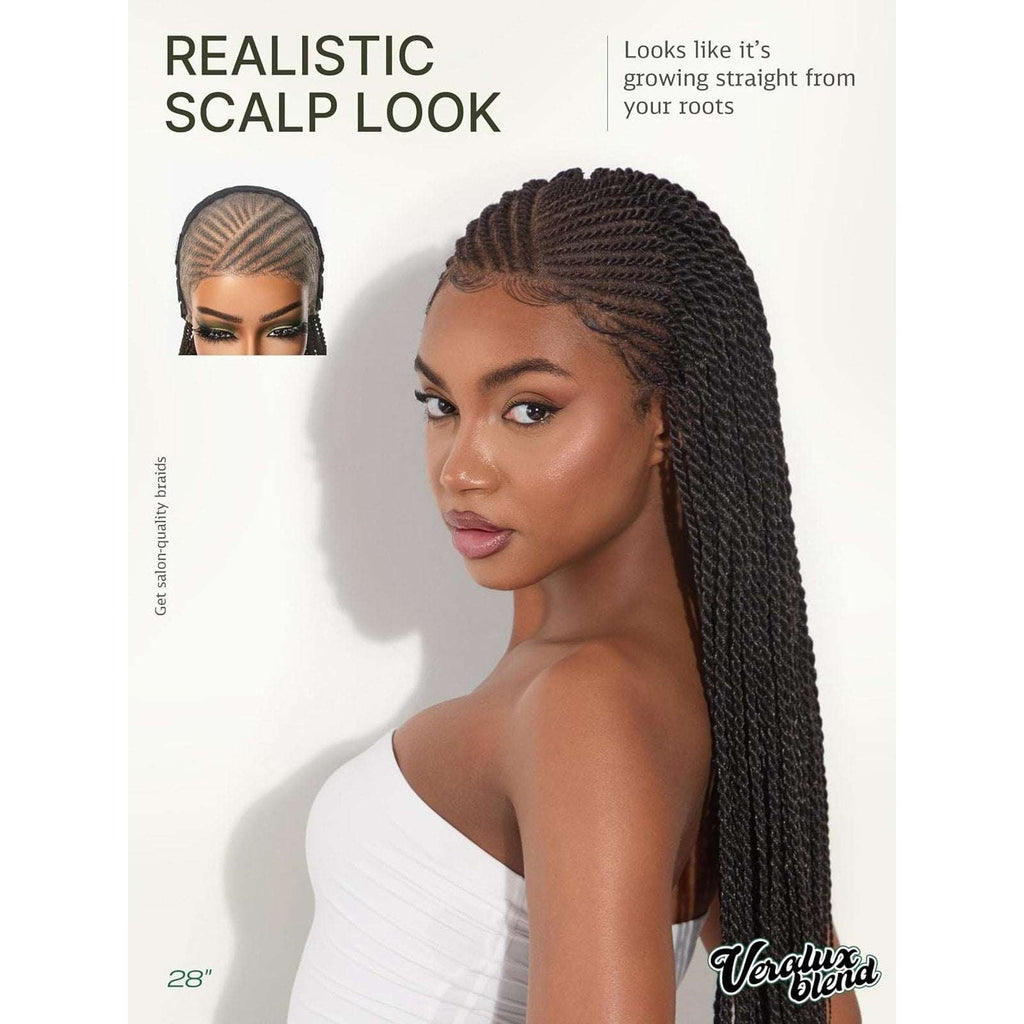 Boho 13X6 HD Lace Cornrow Twisted Braid Wig w/ Baby Hair 28" 180% Density Black