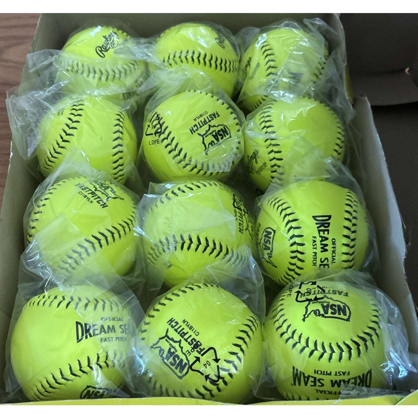 12 x Rawlings NSA 11" Official Dream Seam Fastpitch Softballs C11BYLN Yellow