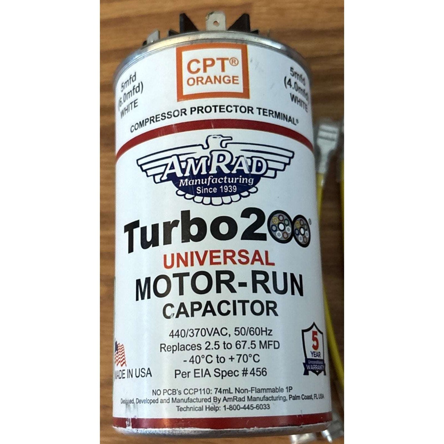AMRAD Turbo 200 Universal Motor Run Capacitor 2.5 to 67.5 MFD 440/370VAC