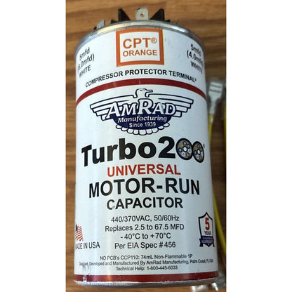 AMRAD Turbo 200 Universal Motor Run Capacitor 2.5 to 67.5 MFD 440/370VAC