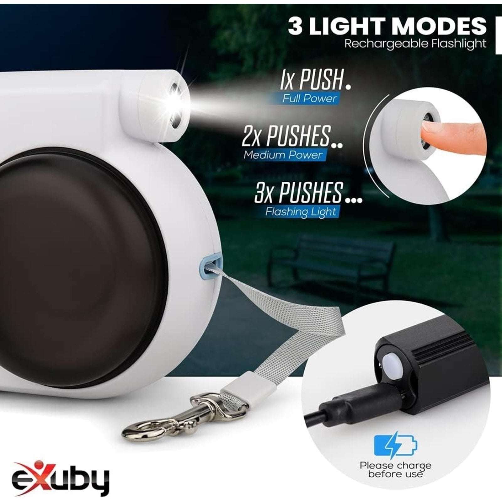 5in1 Retractable Dog Leash w/ Rechargeable LED Light, Poop Bag Holder +2 Bowls