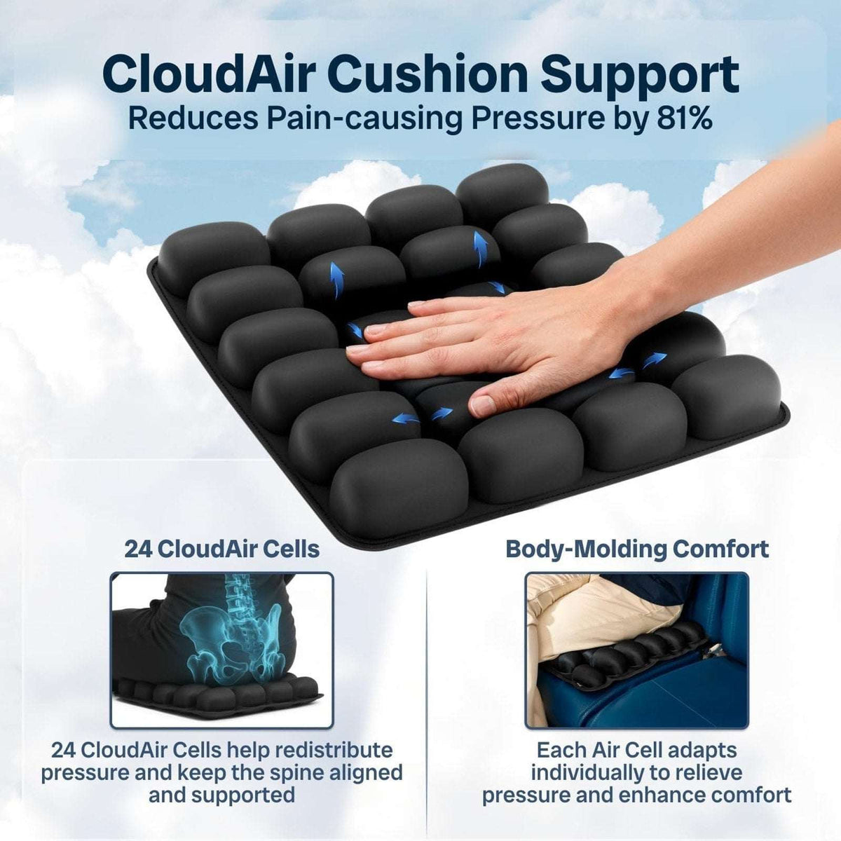 Sondur Travel Cushion Cloudair Inflatable Airplane Seat Cushion w/ Case - No Box
