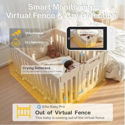 Ellie Baby Pro NON-Wifi AI Smart Baby Monitor w Audio, Cry Detect, Virtual Fence