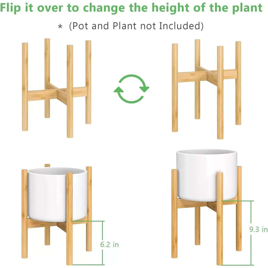 Bees & Buds 100% Bamboo Large Plant Stand for 12 Inch Pots Mid Century Modern