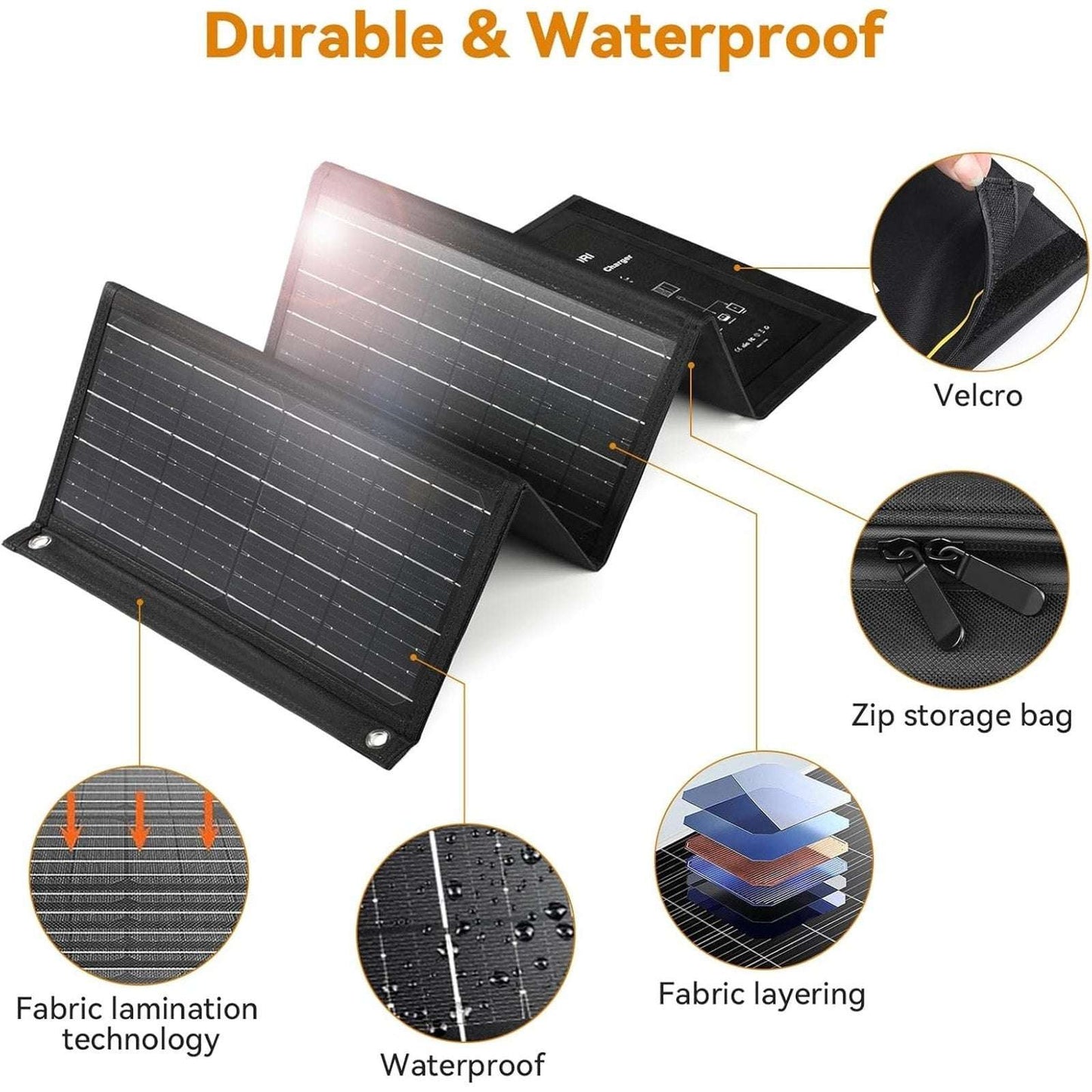 OGORI Portable Foldable High Efficiency 50W Solar Panel Smart Charger Waterproof