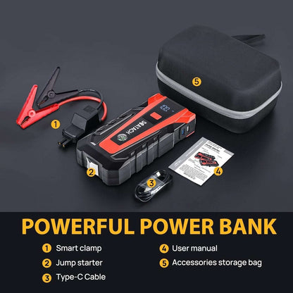 Scatach 3000A 12V Car Battery Jump Starter, Jumper Cable, Flashlight & Powerbank