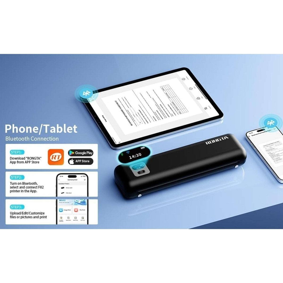 Rongta Portable Thermal Bluetooth Ink-less A4 Printer Business Travel Office NEW
