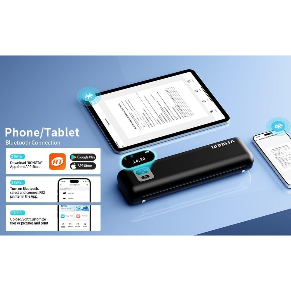 Rongta Portable Thermal Bluetooth Ink-less A4 Printer Business Travel Office NEW