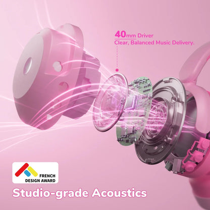 iClever BTH20 Active Noise Cancelling Headphones for Kids, 60H Play Time, Pink