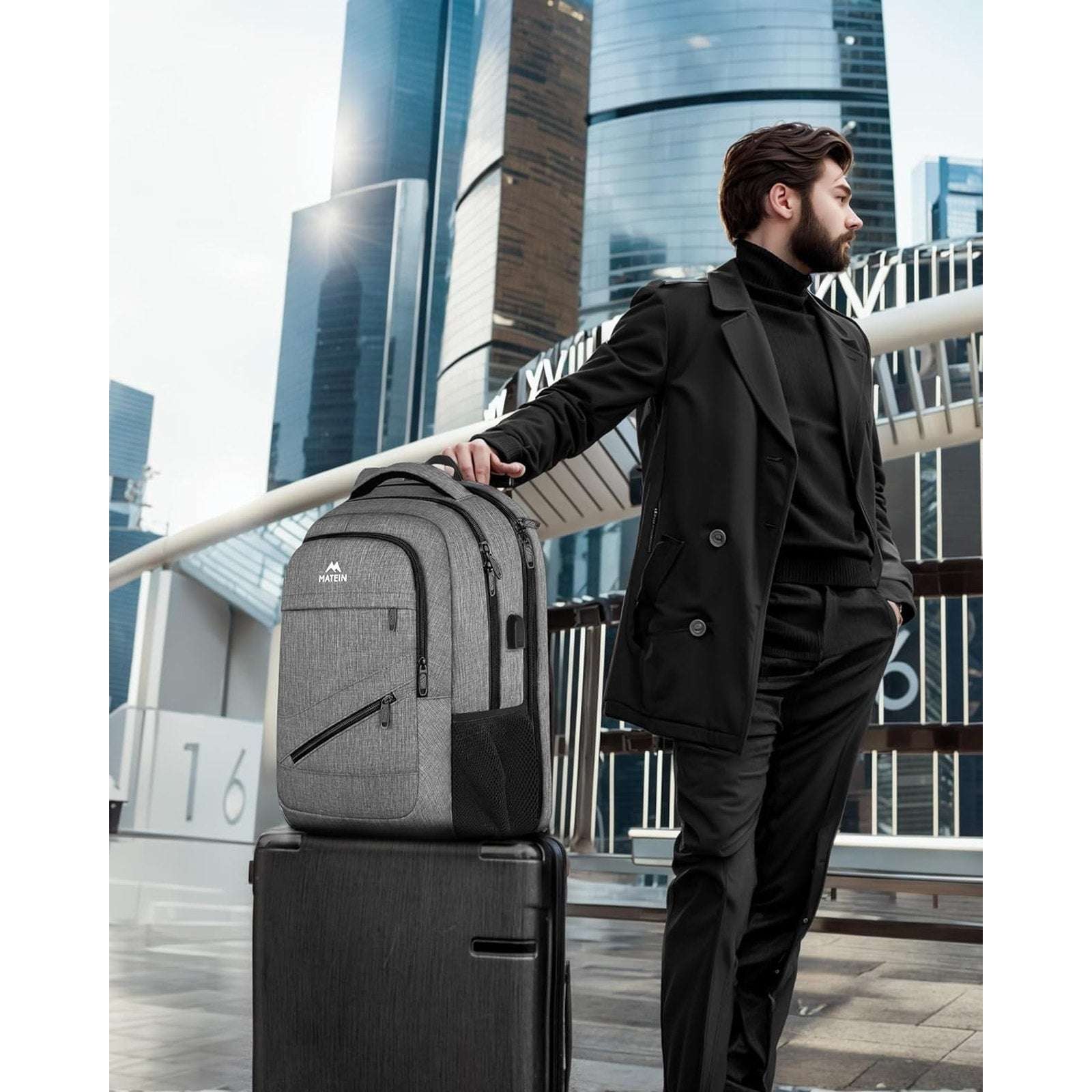 MATEIN 18.5 Inch Laptop TSA Approved Backpack, Extra Large Gray/Black w USB Port