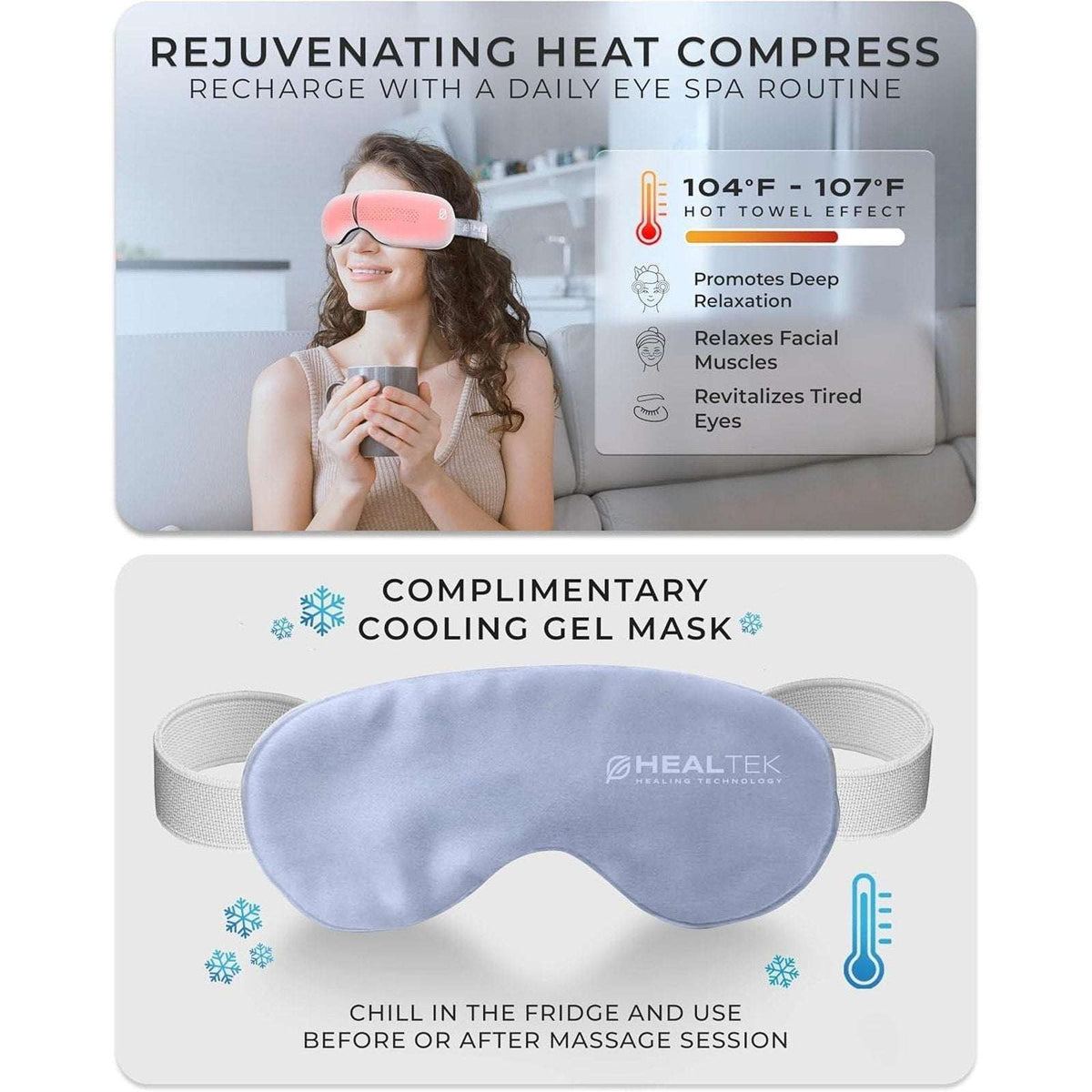 HealTek LuminEYE Massager w Compression, Heat & Bluetooth Music Migraine Relief