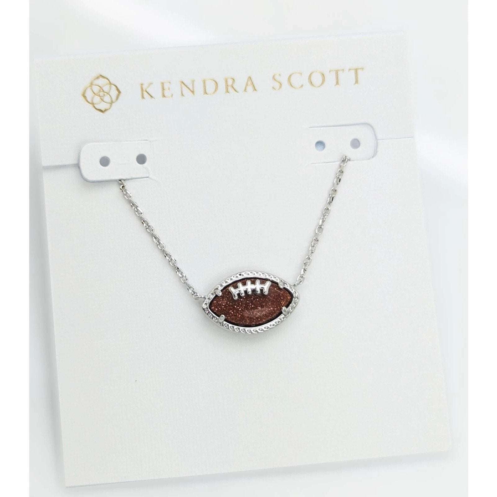 KENDRA SCOTT Elise Football Pendant Short Silver Necklace NEW in Box w/ Dust Bag
