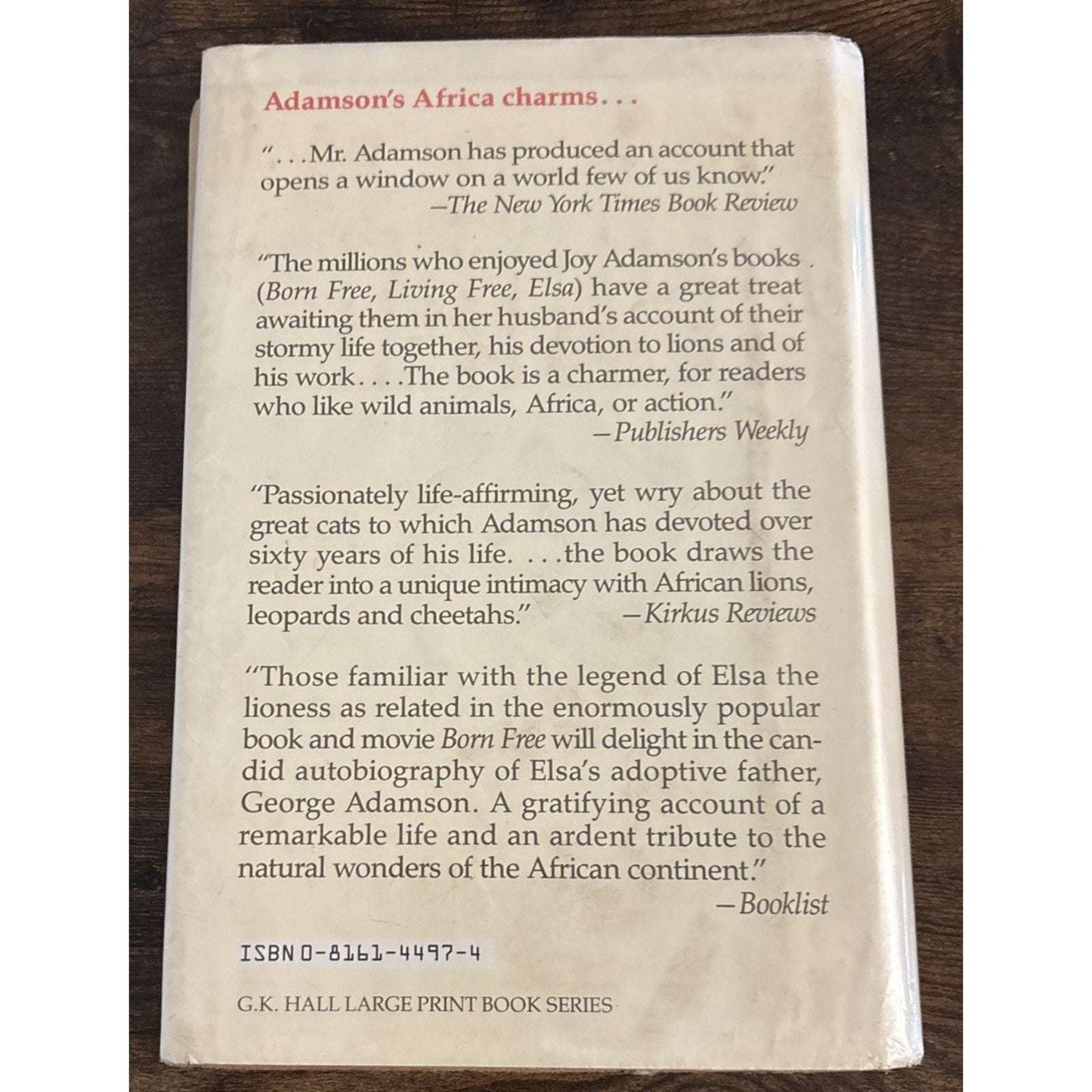 My Pride and Joy: An Autobiography George Adamson HC 1988 Ex-Library Large Print