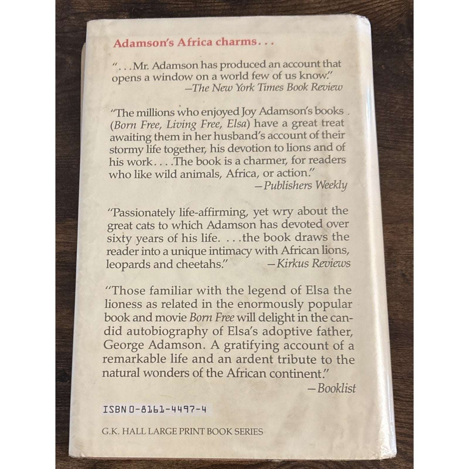 My Pride and Joy: An Autobiography George Adamson HC 1988 Ex-Library Large Print