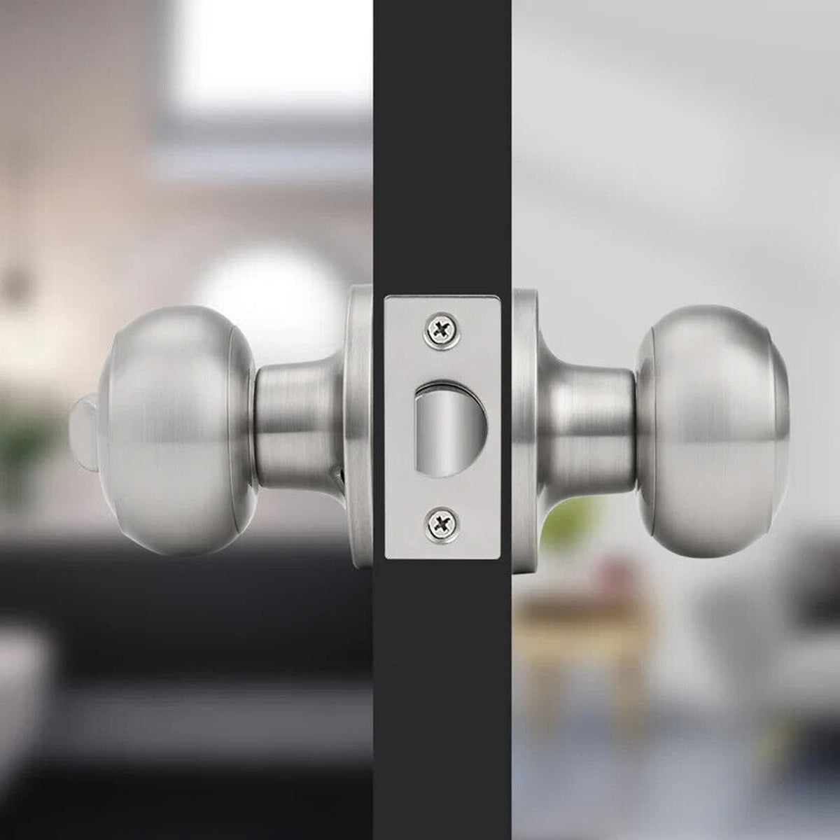 Probrico 2 Sets Ball Knobs Privacy Door Lock Knobs Satin Nickel Finish DL609SNBK