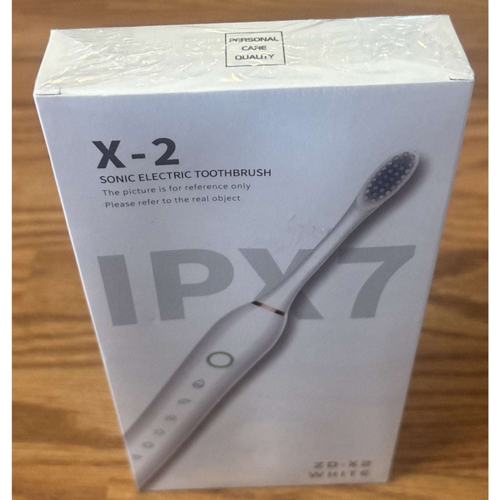 X-2 Sonic Electric Toothbrush, White, 6 Modes, 4 Heads, IPX7, USB Rechargeable