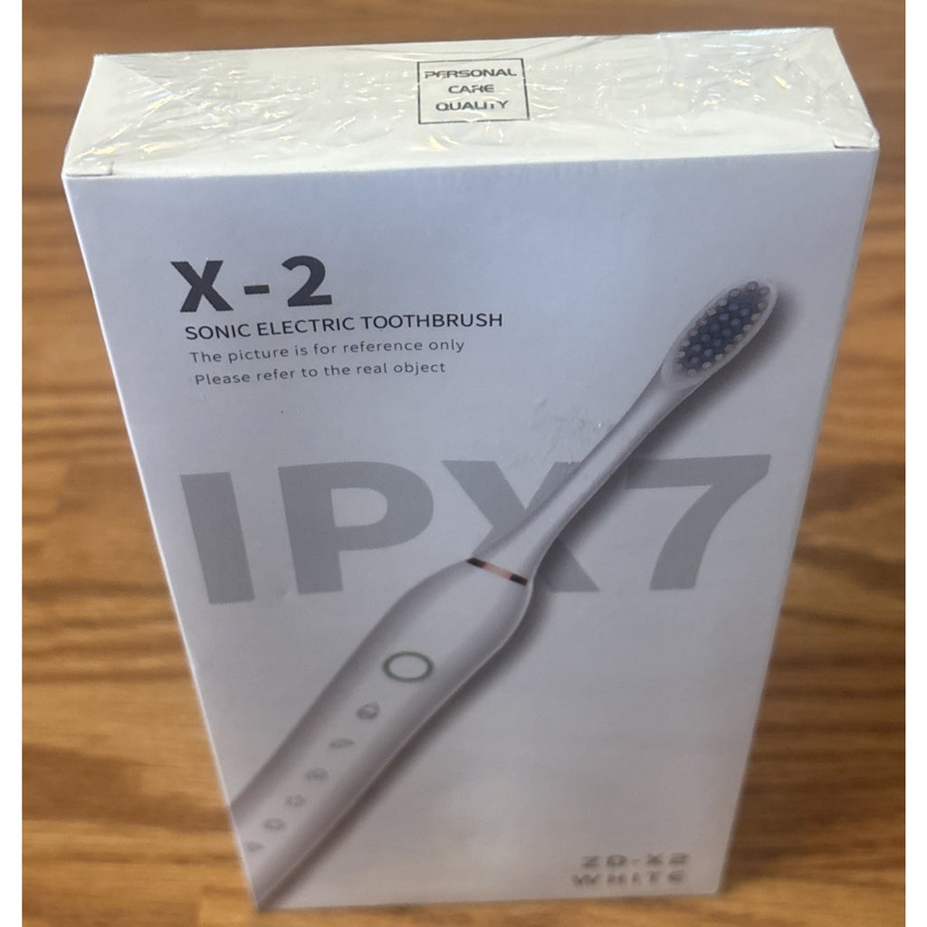 X-2 Sonic Electric Toothbrush, White, 6 Modes, 4 Heads, IPX7, USB Rechargeable