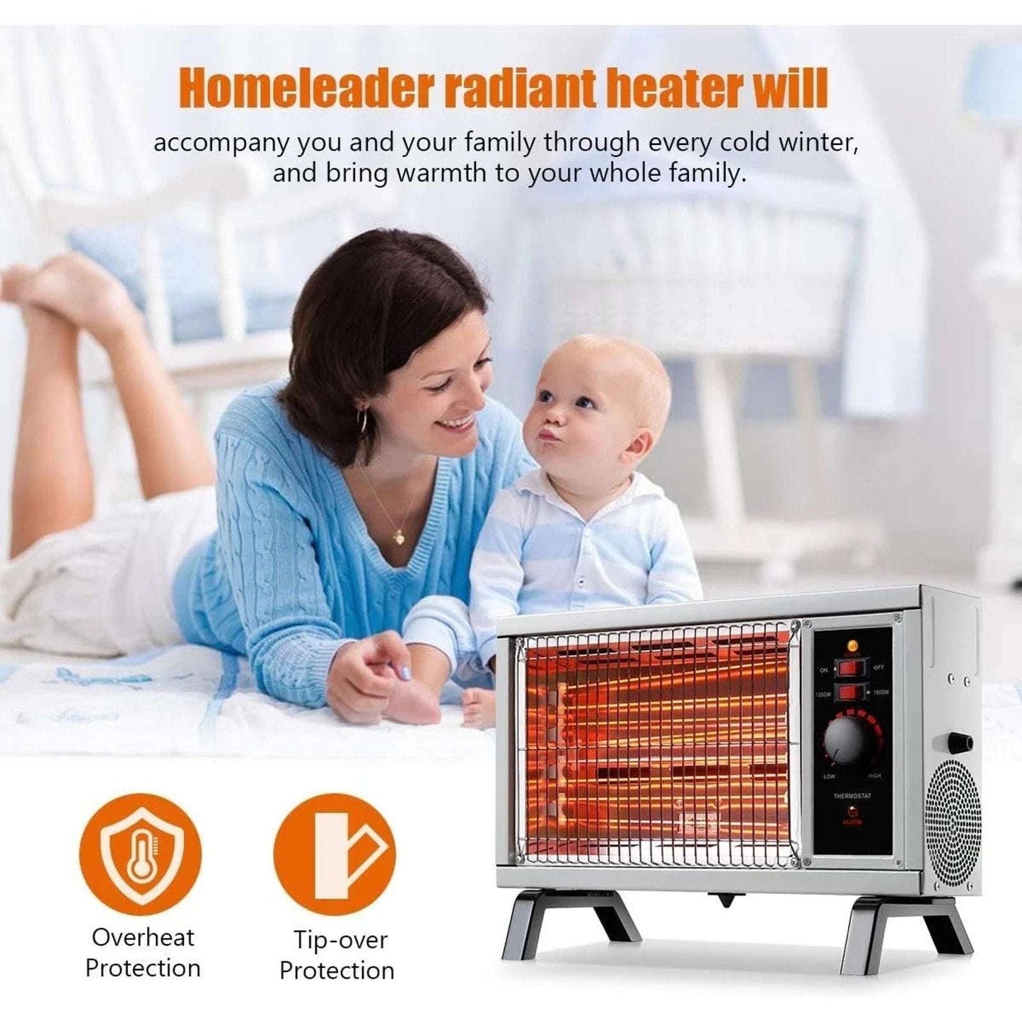 ETL Portable Fast Radiant Heater RH02 1500/1250W Tip-Over Cutoff Overheat Protec