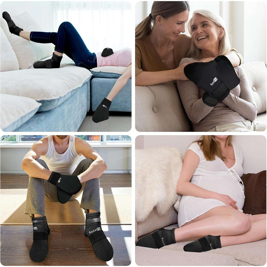SuzziPad Chemo Cold Therapy Socks & Gloves Gel Ice Pack Set Arthritis Black S/M