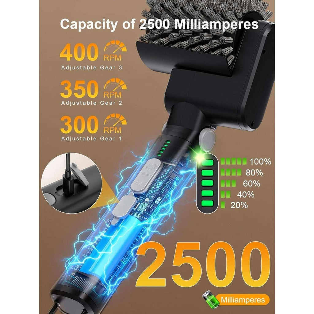 Electric Grill Brush Cordless Rechargeable BBQ Cleaner with 3 Speeds & 3 Heads