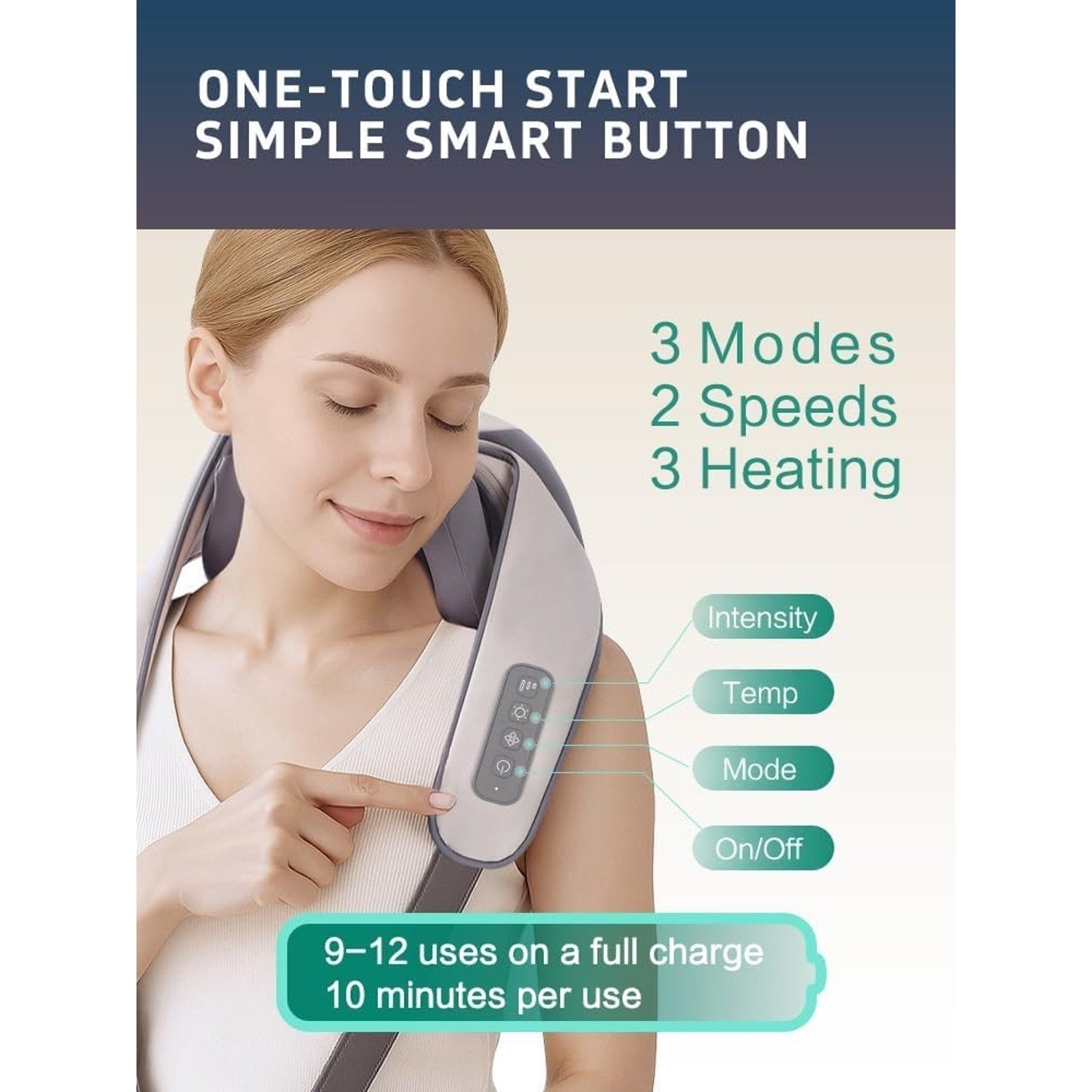 OSMING 6D Shiatsu Neck Massager w/ Heat Cordless Deep Tissue Back & Shoulder