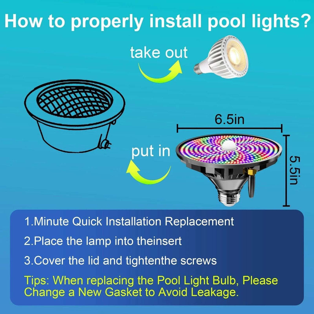 70W/80W RGBW LED Pool Light Bulb Color Changing 120V E26 Inground Above w/Remote