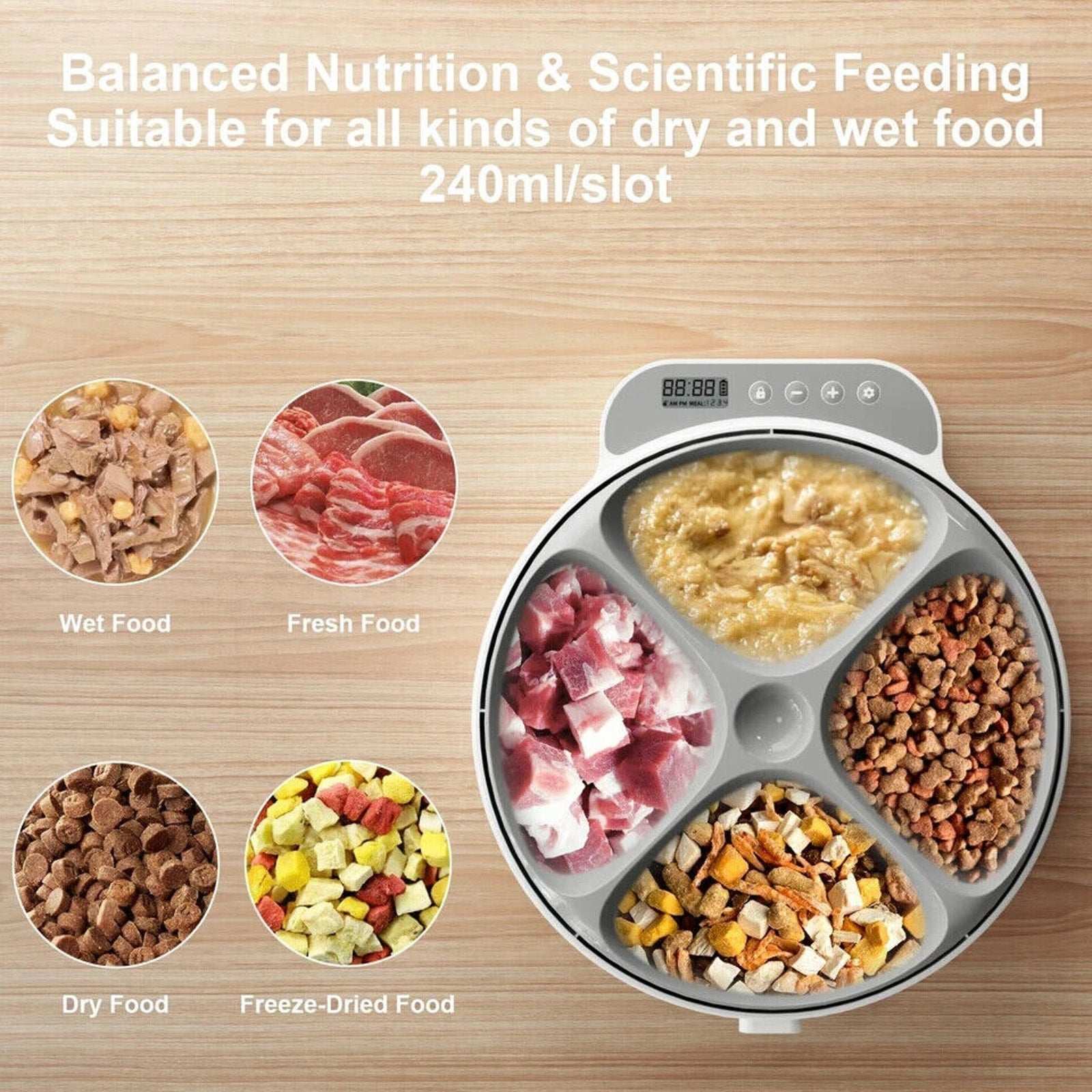 Automatic Cat 4 Tray Feeder Wet/Dry Food Portable Cordless Dog Food Dispenser