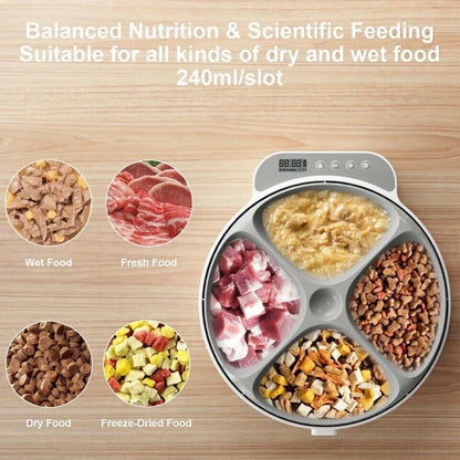Automatic Cat 4 Tray Feeder Wet/Dry Food Portable Cordless Dog Food Dispenser