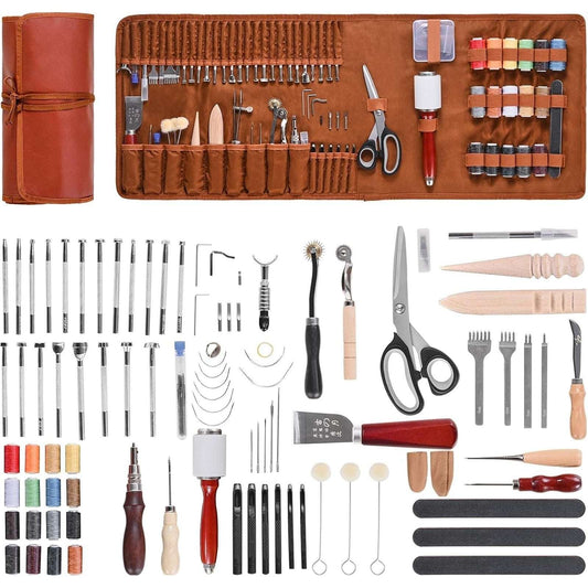 VEVOR Leather Working Tools Kit 92PC Engraving Punching Stamping Sewing w/ Case
